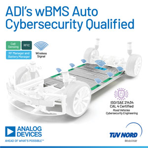 ADI 公司的無線電池管理系統獲得頂級汽車網絡安全認證